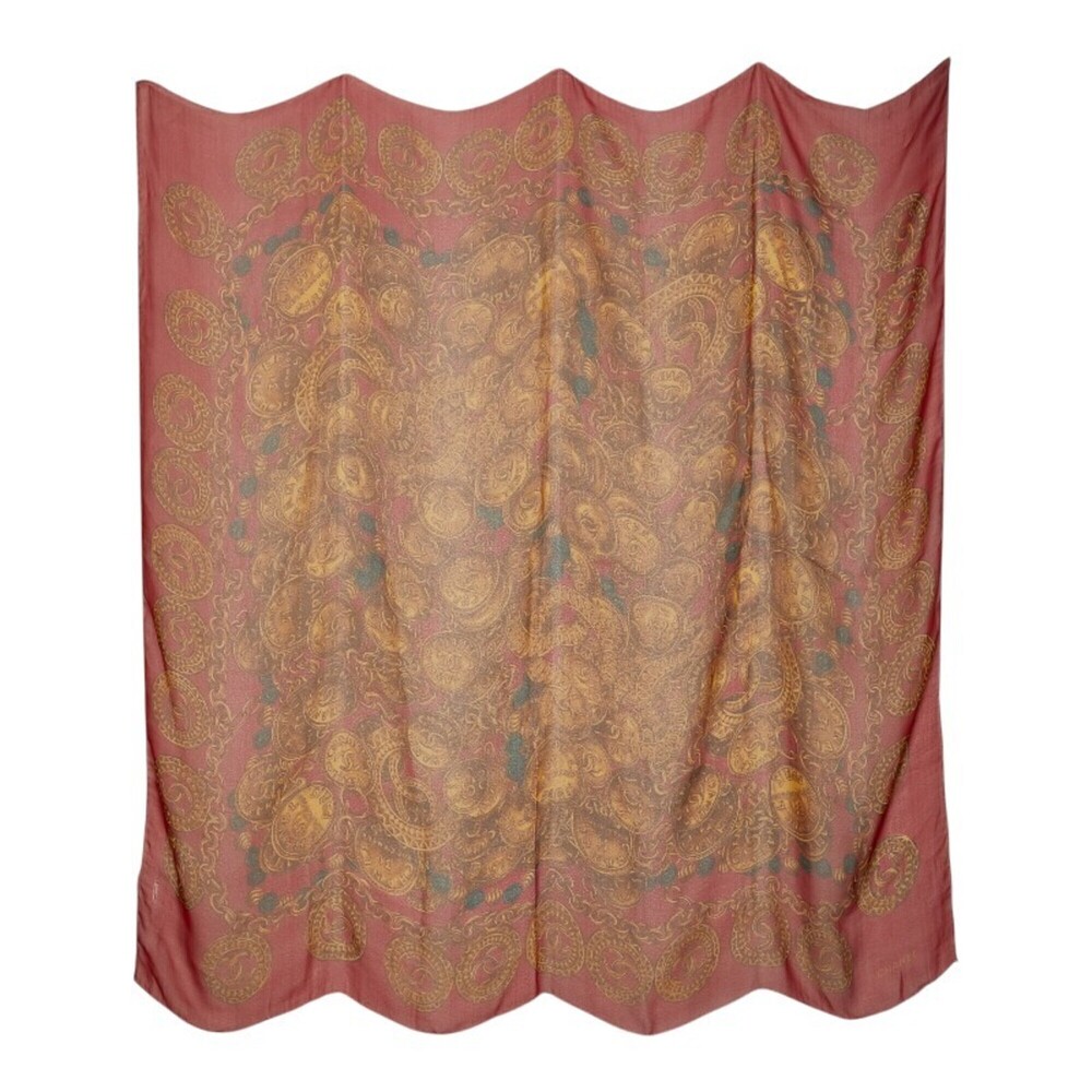 Chanel Print Large Scarf Muffler Wine Red Silk Women's CHANEL